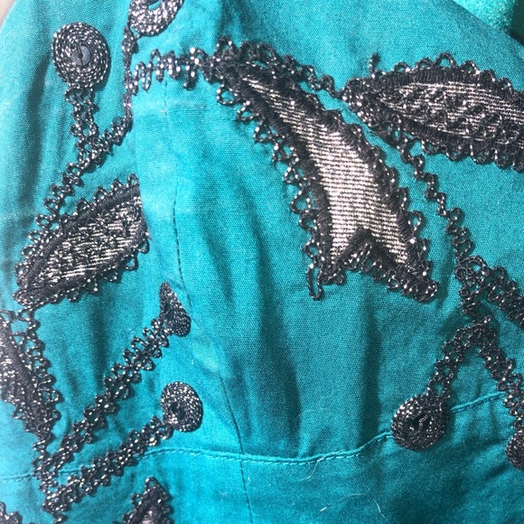 FREE PEOPLE DRESS TEAL GREEN W/ SILVER EMBROIDERY - Picture 5 of 8